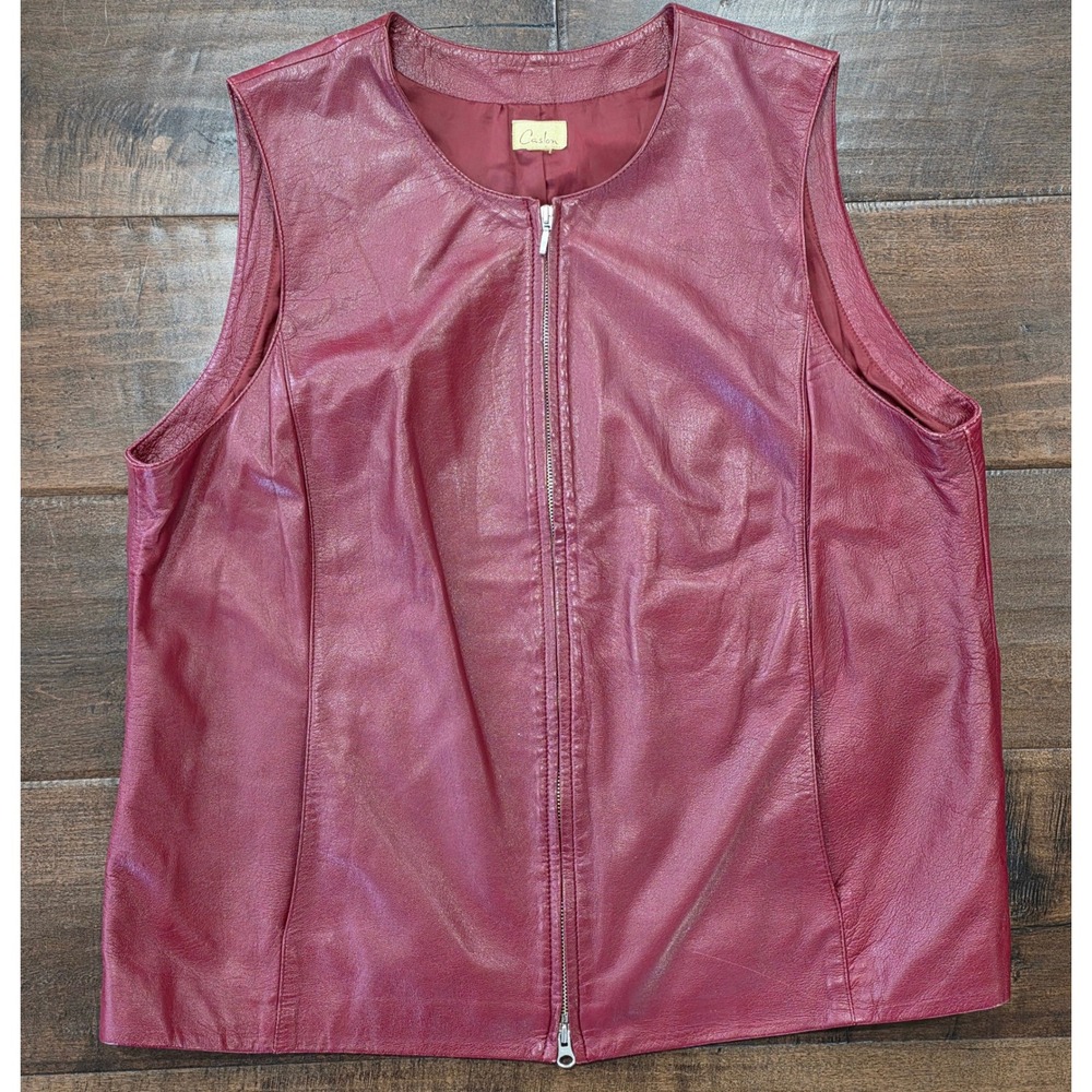 VTG Y2K Whimsigoth Caslon Dark Academia Red Lambskin Zip Front Vest Lined Size L